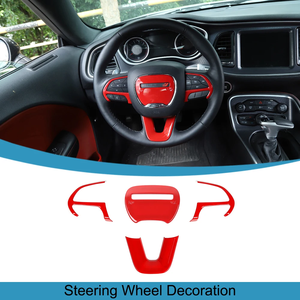 

Car Steering Wheel Decoration Cover Trim Stickers for Dodge Charger Challenger 2015-2020 2021 2022 2023 Interior Accessories