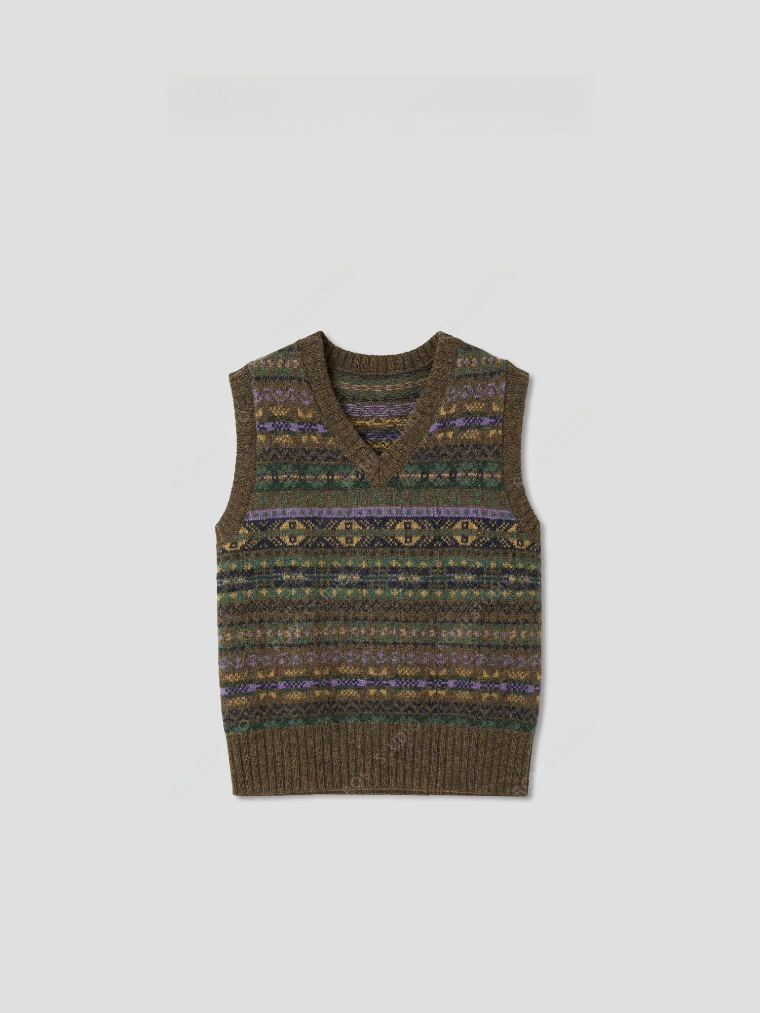 

Romi Studio Vintage Colored Wool Fair Isle Vest Layered Knitted Sweater RWCASZ497 ort Length Faionable Women's Vest
