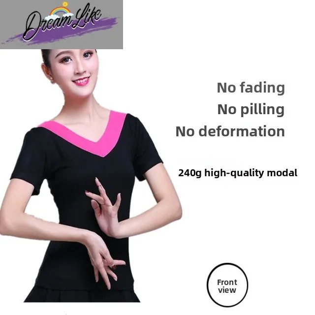 

Modal Fitn Clothing ort Sve V-Ne Latin Dance Yoga Wear Adult Dance Suit Summer Square Dance Top Quali Ladieswear