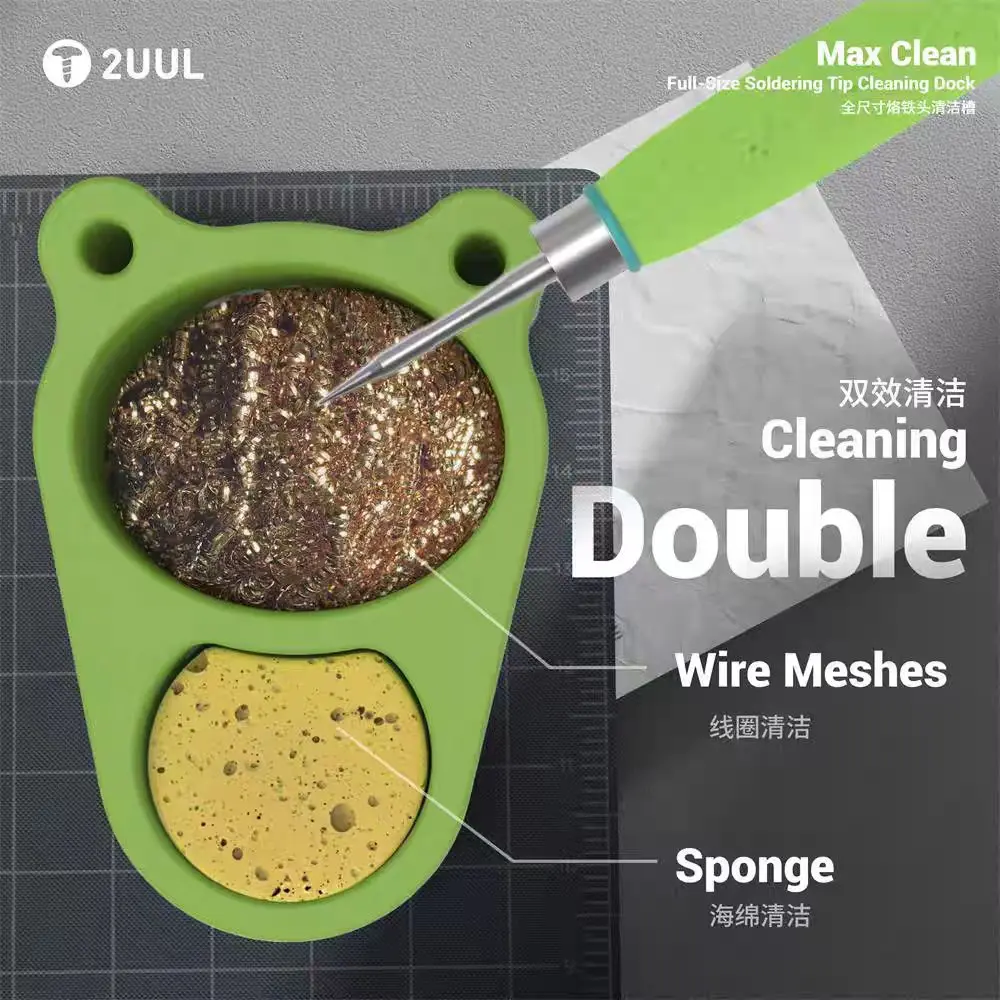 2UUL FD30 Soldering Tip Dual-Effect Silicone Cleaning Trough for Soldering Repair Soldering Tip Coil Sponge Cleaning Tool