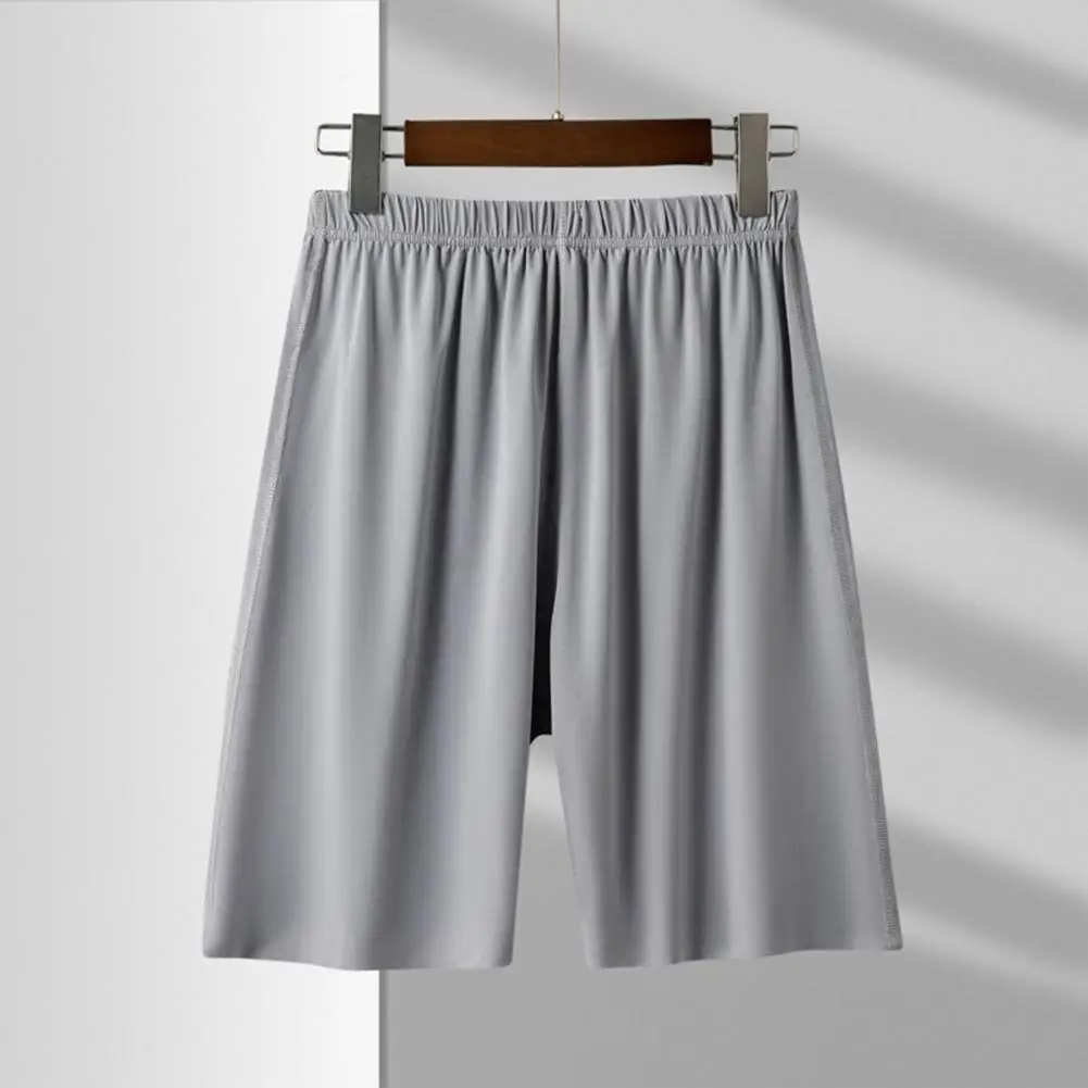 Men Pajama Shorts Homewear Shorts Elastic Waist Pleated Wide Leg Loose Soft Breathable Deep Crotch Thin Knee Length Casual Short