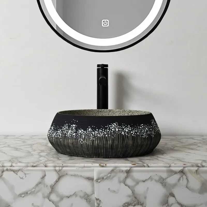 Xuemi Ancient Style Ceramic Table Basin Round Washbasin Simple Art Household Sink Antique Design Bathroom Lavatory Decorative