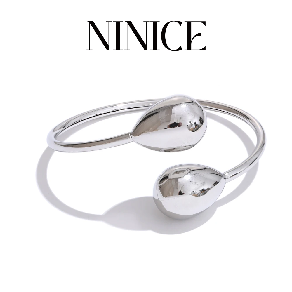 

NiNice 316L Stainless Steel Water Drop Adjustable Bracelet Bangle Statement Texture Arrivals Jewelry for Women Gift