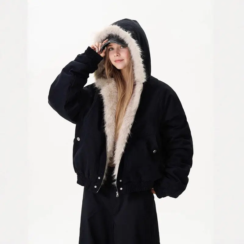 

Thiened рабочая одежда с меховым воротником Jaet, европейское свободное пальто из полиэстера, длинное женское зимнее пальто на молнии све