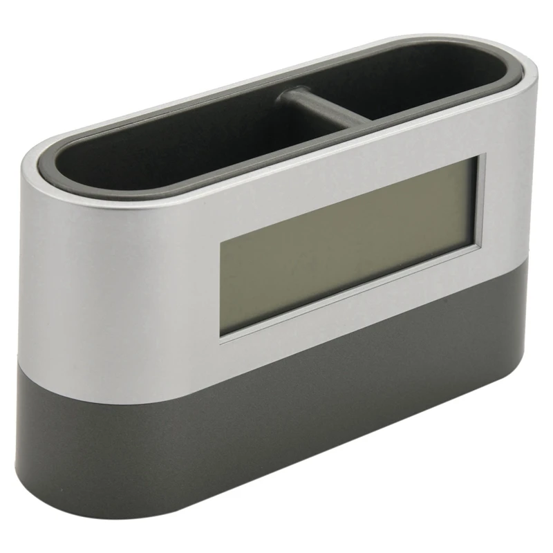 

Hot-3X Office Desktop Storage Pen Holder Tools Name Card Container With Digital Alarm Clock Timer Calendar Thermometer