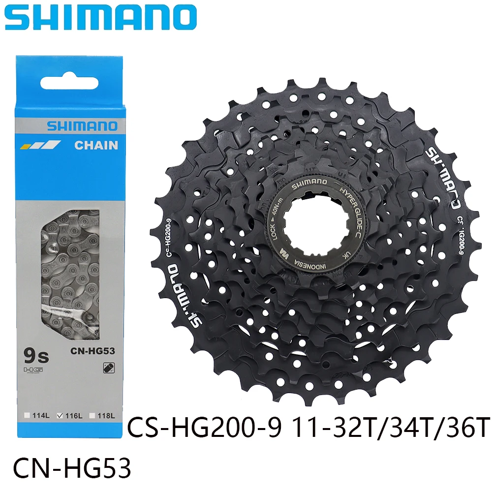 SHIMANO 9 Speed CN-HG53 Bike Chain CS-HG200 11-32T/34T/36T Black Cassette Sprocket For MTB Bike Original Parts