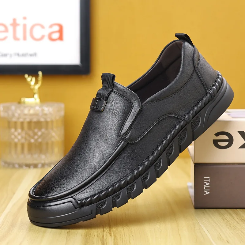 Classic Men Leather Shoes Spring Summer New Trendy All-match Platform Casual Shoes Loafers British Leather Sneakers Flats Shoes