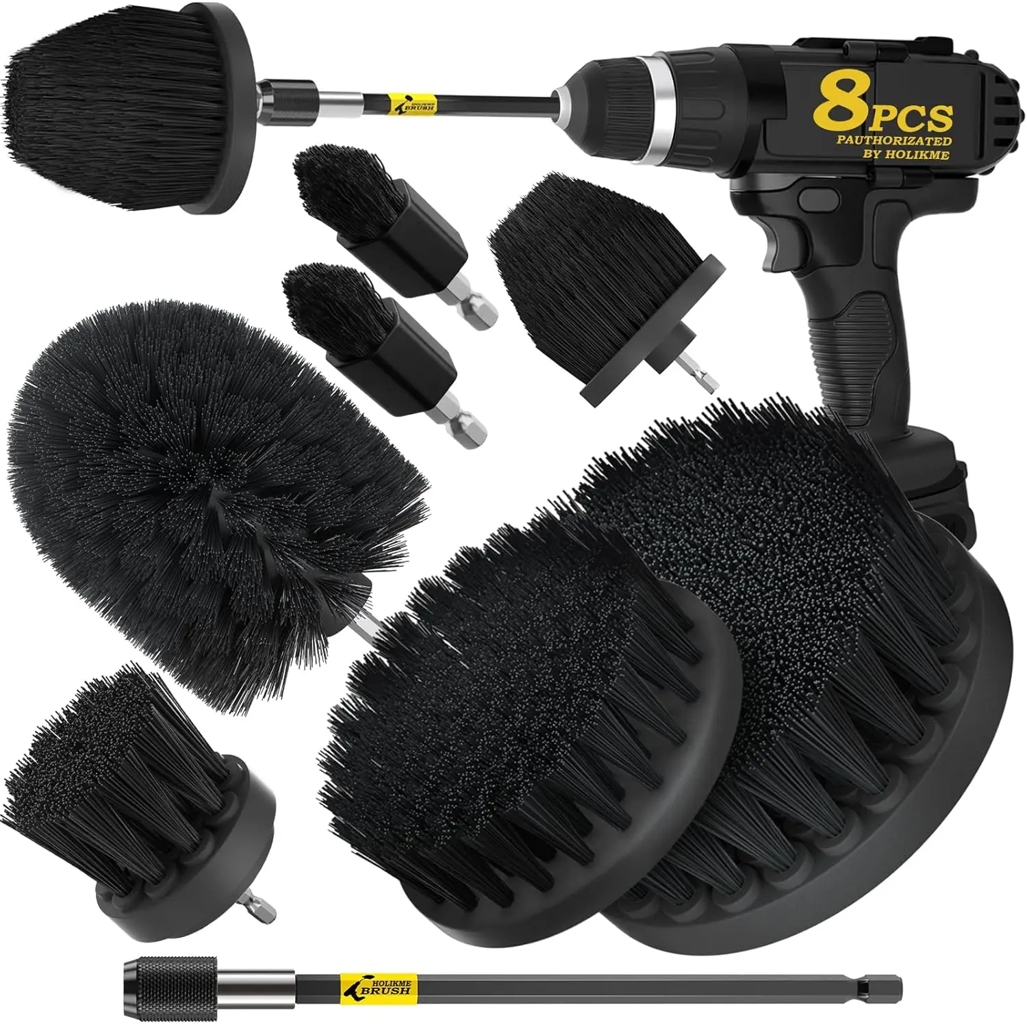 

Drill Brush Attachments Set, Power Scrubber with Extend Long Attachment，Cleaning Supplies for Bathtub, Shower, Grout, Tile(Yellow)