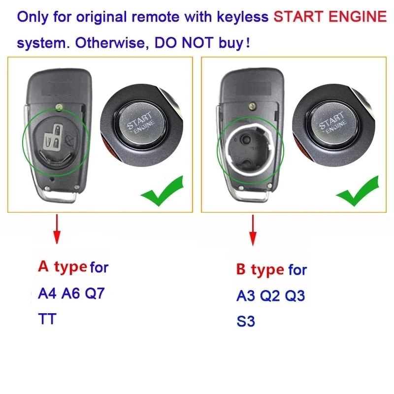 KEYECU Modified Smart Flip Remote Car Key Shell Case With 3 Buttons Fob for Audi A2 A3 A4 A6 A6L Q3 Q7 TT Keyless-Go Models