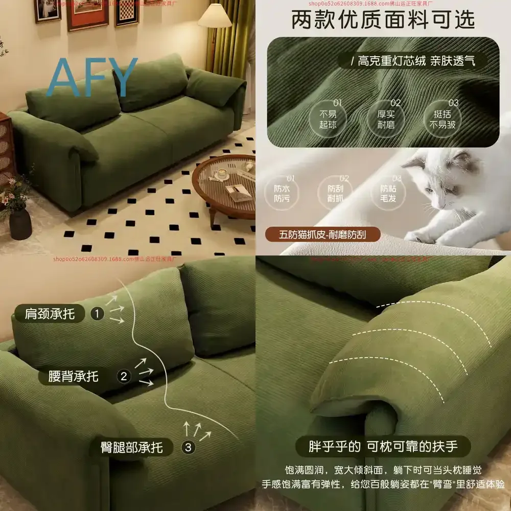 Fabric Sofa for Small Apartment Living Room Bedroom Office Reception Area Double Three Seater Couch for Rental Housing