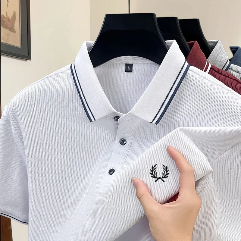 100% pure cotton high-end brand summer designer original exquisite embroidered polo shirt men's comfortable casual short sleeve image 4