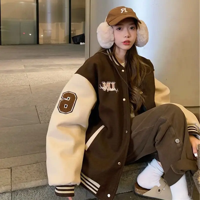 

Baseball Jackets For Girls Womens Winter Summer Wicking Contrast Advanced Broad Hip-Hop Abrigos Casual Princess Buttons Oversize