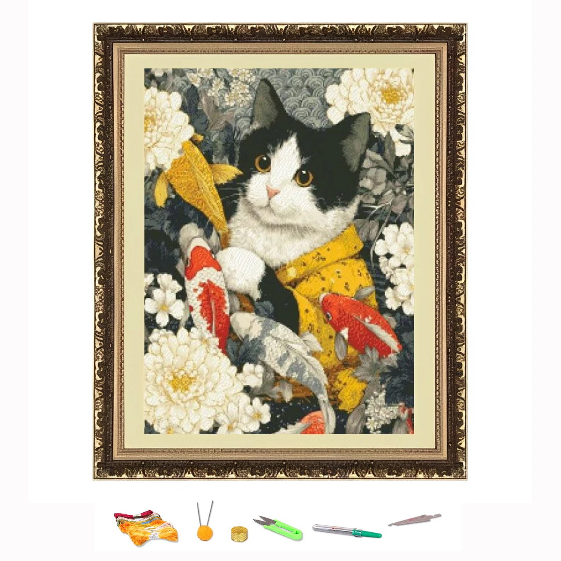 

Вышивка крестиком, нить с изображением кота и кои, набор для рукоделия «сделай сам», украшение, напечатанный на холсте 11CT