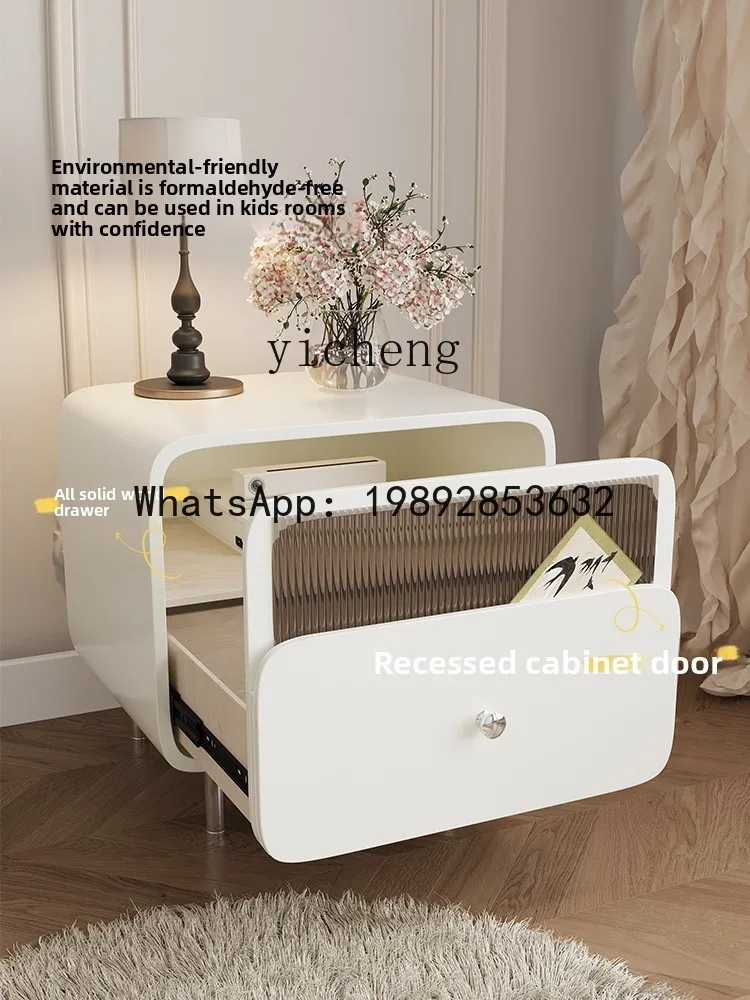 bedside table, creamy white leather high-footed storage, modern simple style locker