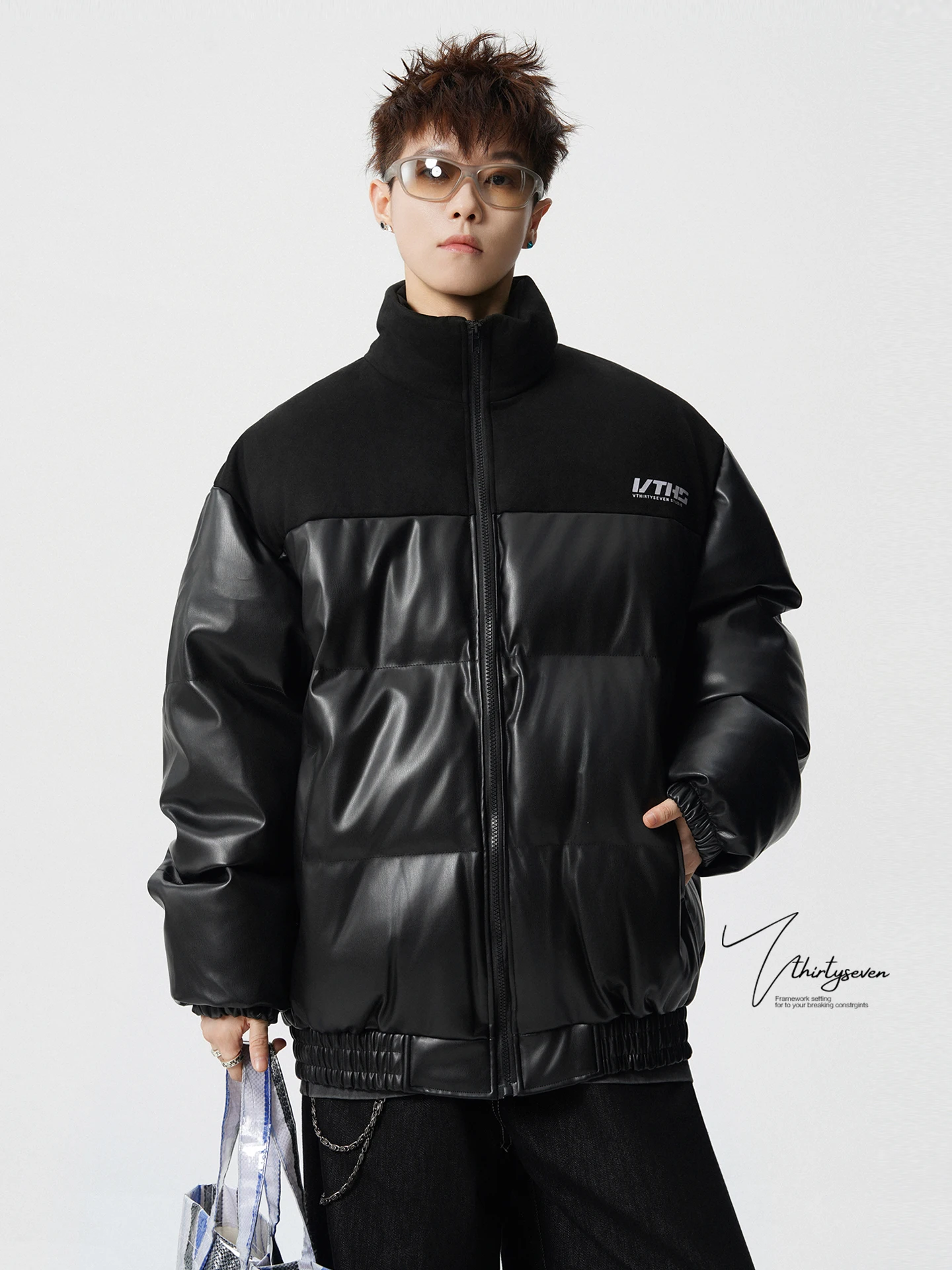 

V37 американская вышивка из искусственной кожи в стиле пэчворк, хлопковая куртка, мужская зимняя уличная трендовая брендовая подростковая сезонная хлопковая куртка