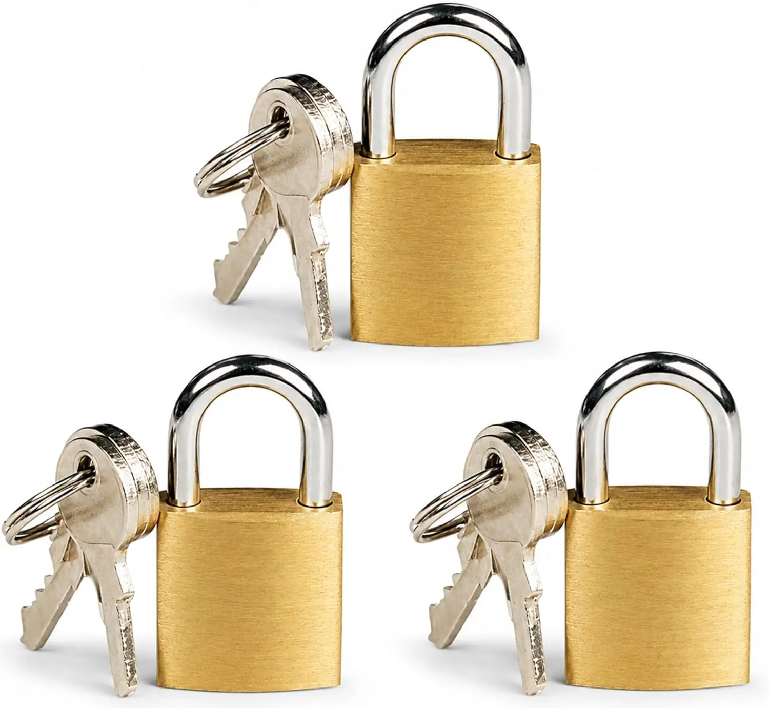 

3 Pc Solid Brass Padlock Set with Keys for Luggage, Backpack, Diary, Jewelry Box