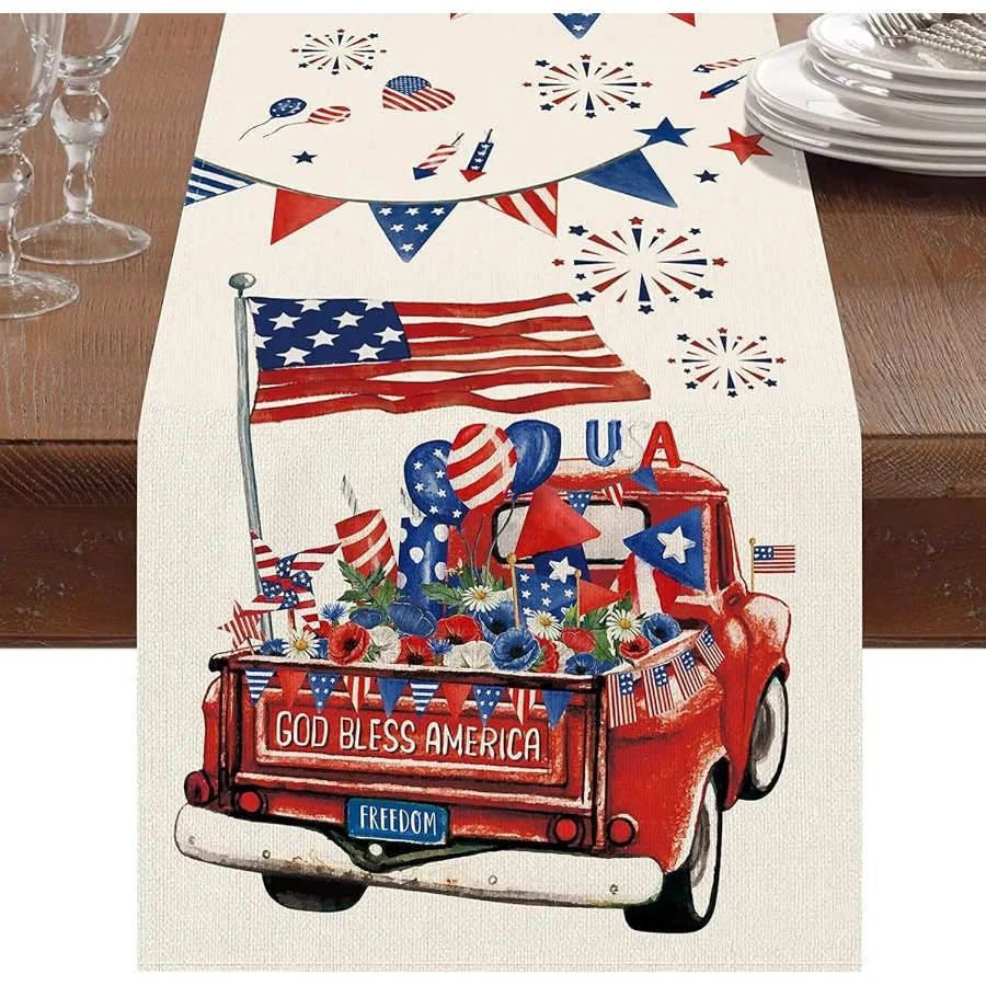 

of July Table Runner tions 13x48 Ihes Patriotic America Memorial Day Runne America Flag Independee Day Indoor Outdoor Home Kit