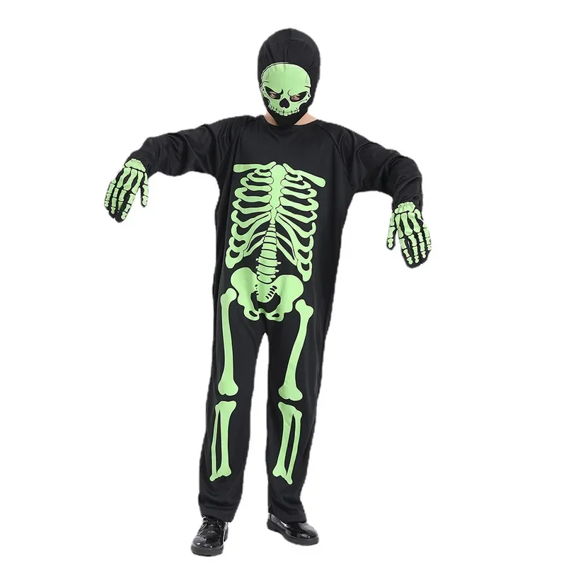 EE01 niño divertido resplandor en la oscuridad esqueleto Zombie mono Cosplay disfraz aterrador niños vestido de lujo Fiesta Temática de Halloween Perf & 0Ww