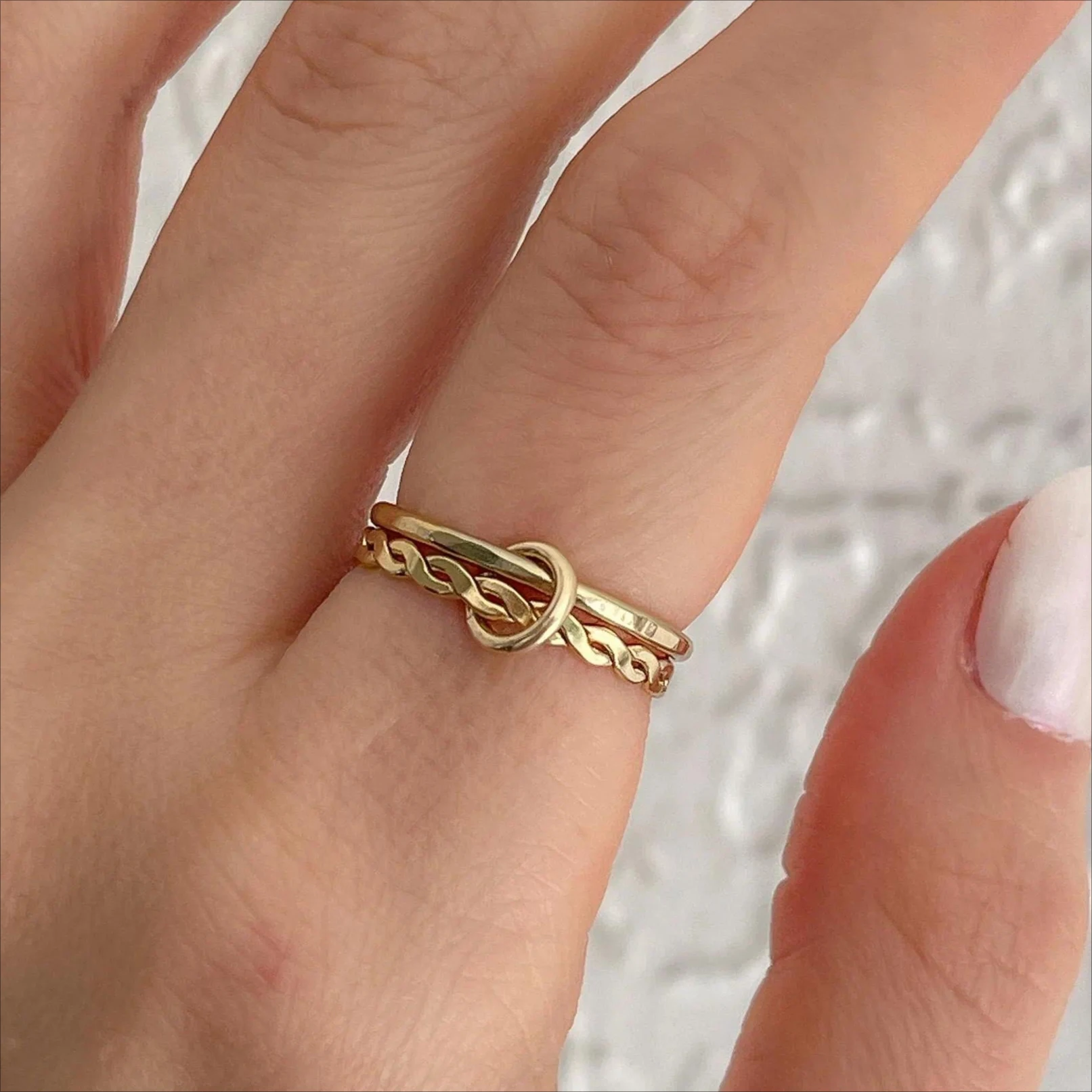 14k Gold Filled Double Band Ring Woven & Smooth Connector Ring Minimalism Jewelry Tarnish Resistant Jewelry Boho Women Ring