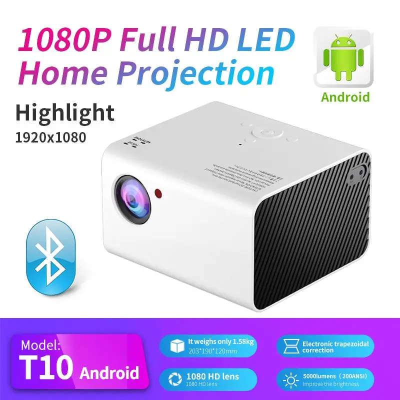 T10 4K Projector Full HD 1080P Brightness 700 ANSI Android 10.0 WiFi 6 Video Home Theater Projector Auto Focus
