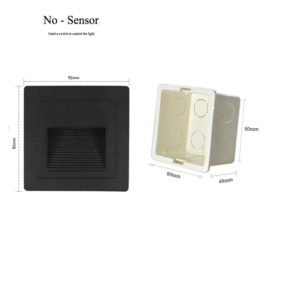 Outdoor Trap Verlichting 3W Led Embedded Wandlampen Waterdicht Buiten Nacht Voetlicht + Bodem Box Voor Trap Balkon Tuin Veranda