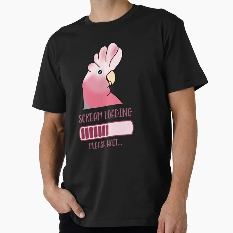 Scream Loading Please Wait Galah Cockatoo Funny Parrot Gift T-shirt for Birds Lover Short Sleeve Graphic Clothes All Size Tops
