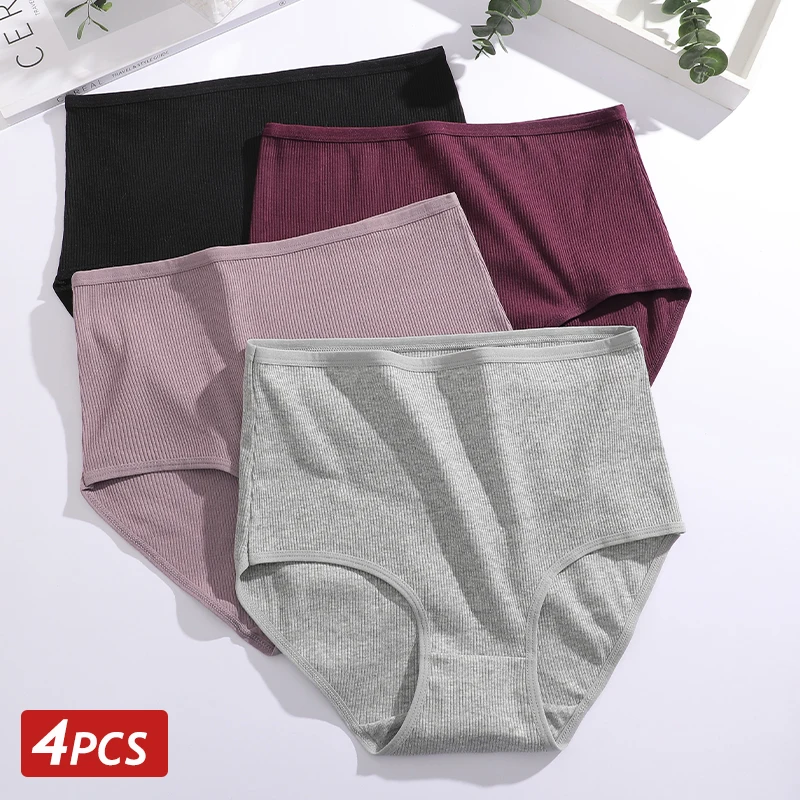 4 Teile/satz Baumwolle Höschen für Frauen Mid Aufstieg Abnehmen Briefs Weibliche Bequeme Unterwäsche Einfarbig Große Größe Sexy Dessous