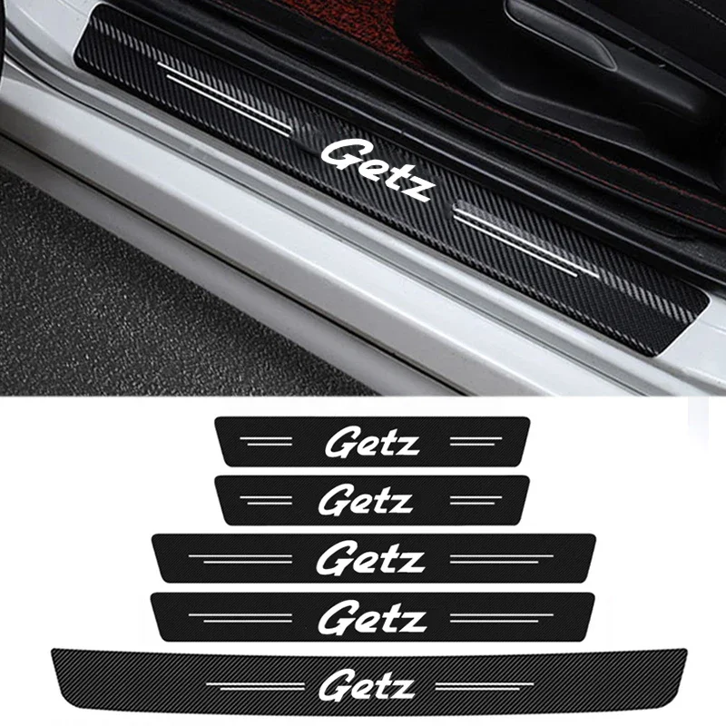 Car Door Carbon Fiber Sill Stickers Decals For Hyundai GETZ Logo Trunk Threshold Strip Tape Waterproof Protect Film Accessories