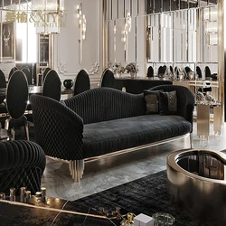Xiyu Italian light luxury custom living room Zebr solid wood embroidery double sofa stainless steel fabric triple sofa