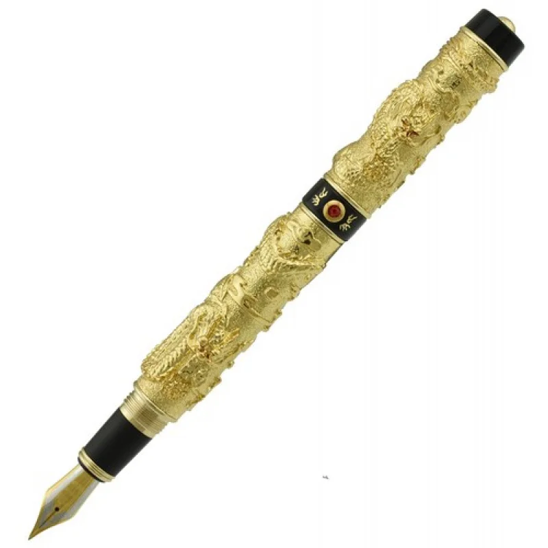 

Винтажная перьевая ручка A+ Jinhao с двойным драконом, играющим жемчугом, золотая ручка с 3D-тиснением
