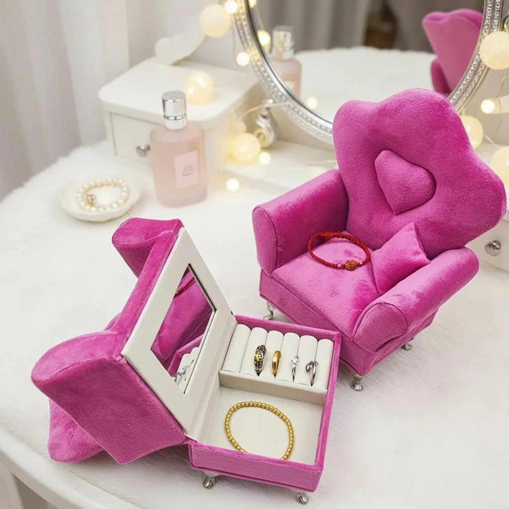 

1 шт. миниатюрная шкатулка для хранения в форме дивана для женщин, бархатная мини-шкатулка для сережек, колец и ожерелий, идеальный выбор для подарков.