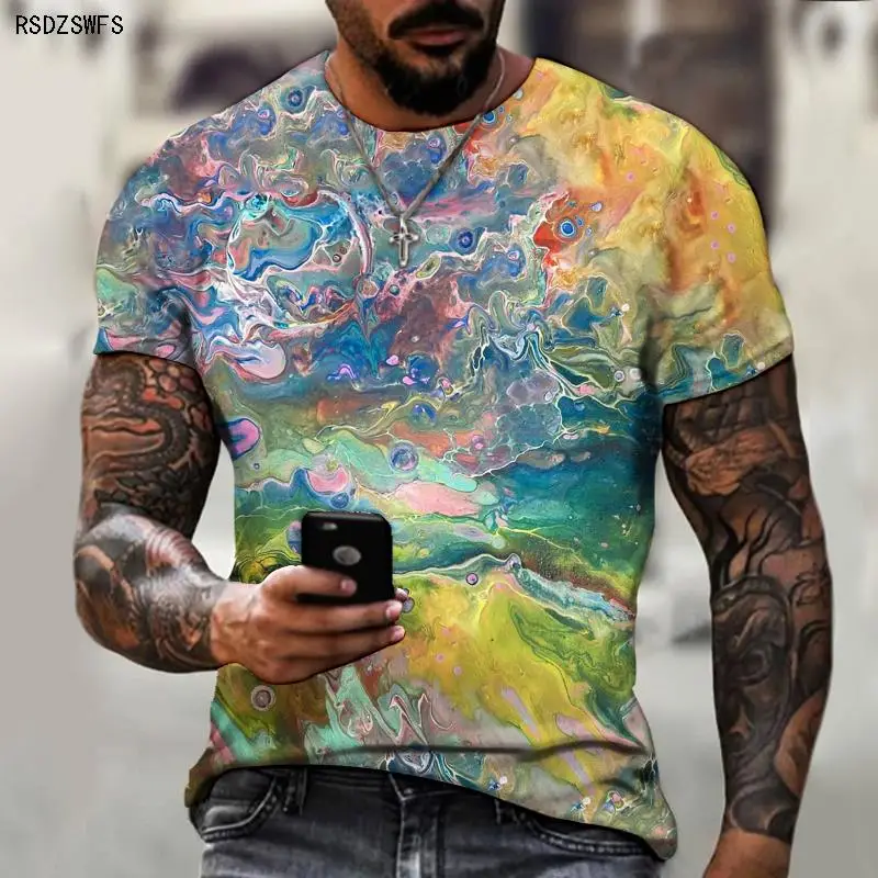 2021 new abstract mosaic pattern 3D printing T-shirt best-selling 3D printing street hip-hop men\'s color casual fashion