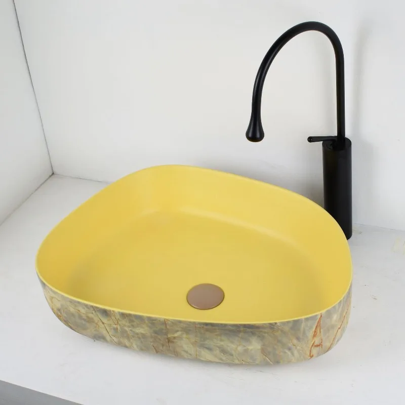 Nordic style matte yellow table basin ultra-thin ceramic wash basin art basin marble pattern new model