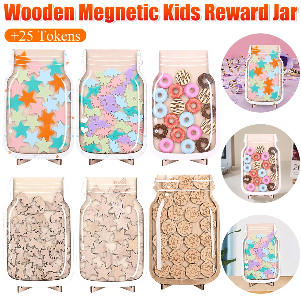 

Wooden Megnetic Reward Jar with Standing Base Motivational Reward Jar Good Behavior Rewards Jar for Classroom Management Tool