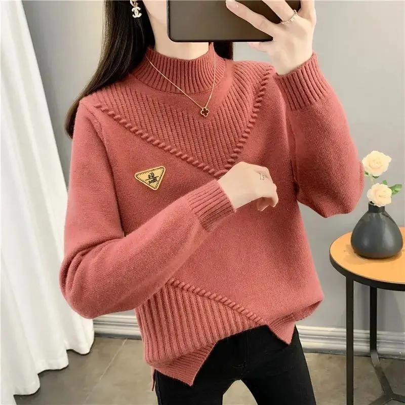 

Half High Neck Pullover Sweater with Loose and Lazy Autumn and Winter Style New Design Sense Niche Thick Knit Base Sweater