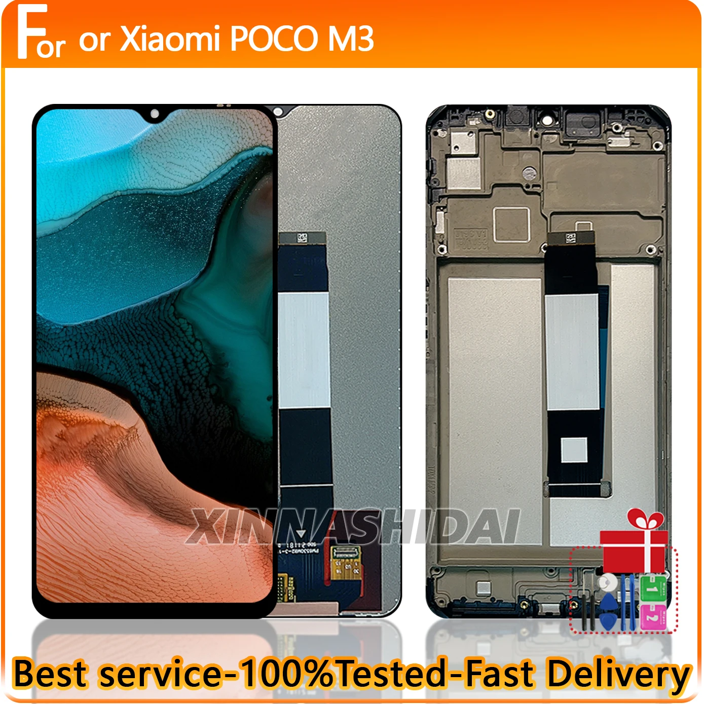 6,53 Zoll Display für Poco M3, für Xiaomi Poco M3 LCD-Touchscreen-Digitizer-Baugruppe mit Rahmen M2010J19CG, Ersatz-Reparaturteile