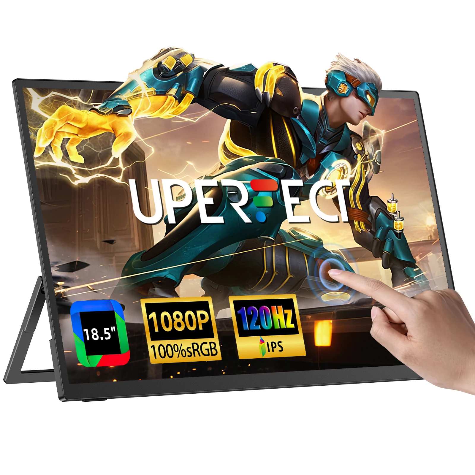 

18,5-дюймовый портативный монитор с сенсорным экраном, 120 Гц, 100% sRGB HDR, расширитель игрового экрана FreeSync для ноутбука, игровой консоли, дорожный дисплей