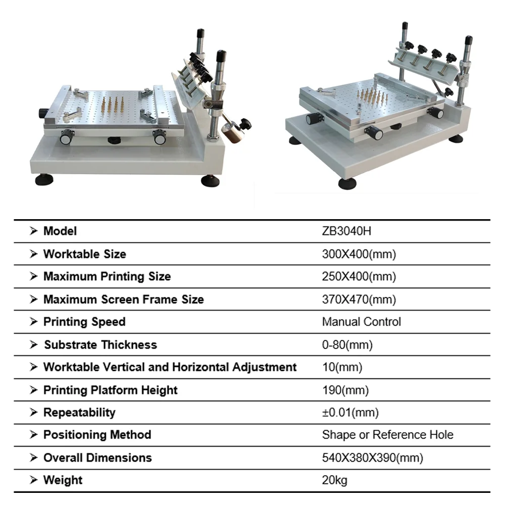 ZB3040H High precision Chip Repair Solder Paste Printer Manual Silkscreen Printing SMT Steel Mesh Red Glue Printing Machine