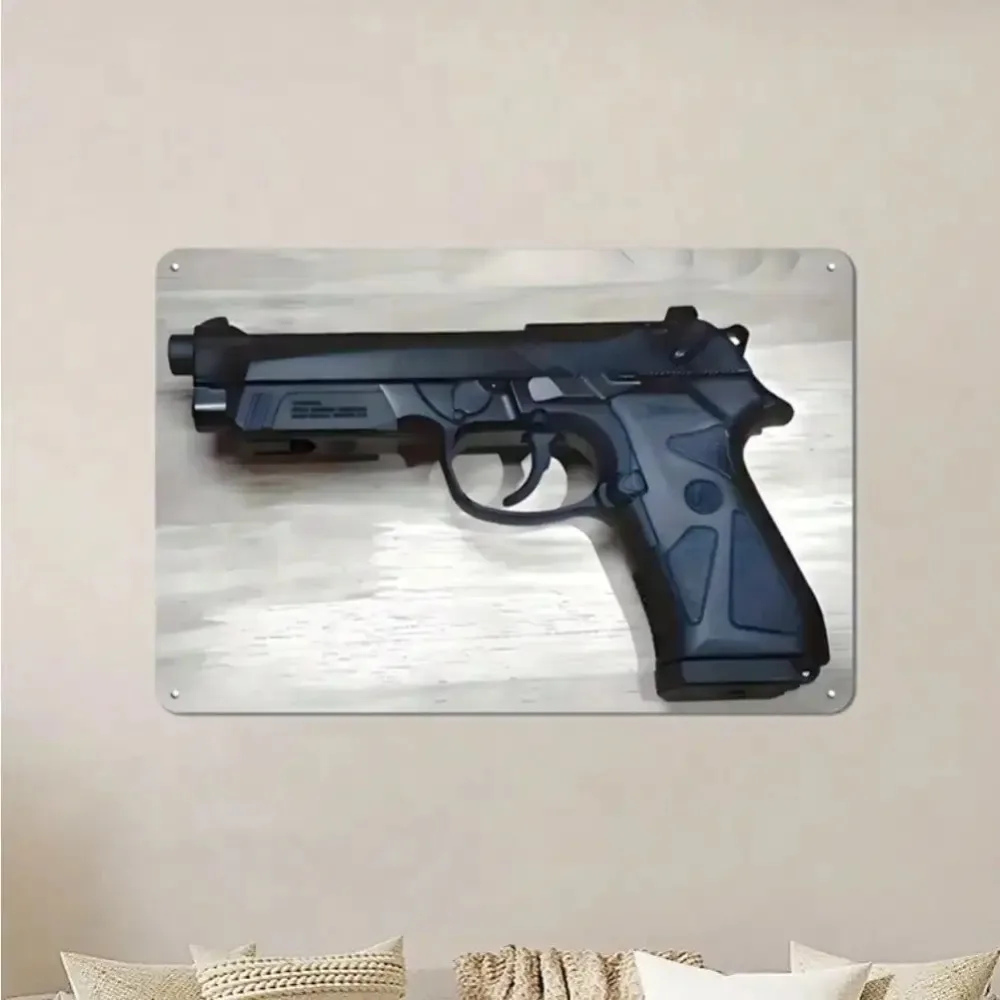 Durable Vintage Beretta 90TWO Metal Wall Art - 20x30cm Retro Gun Decor, Ideal for Garage Bar Military Enthusiast Spaces