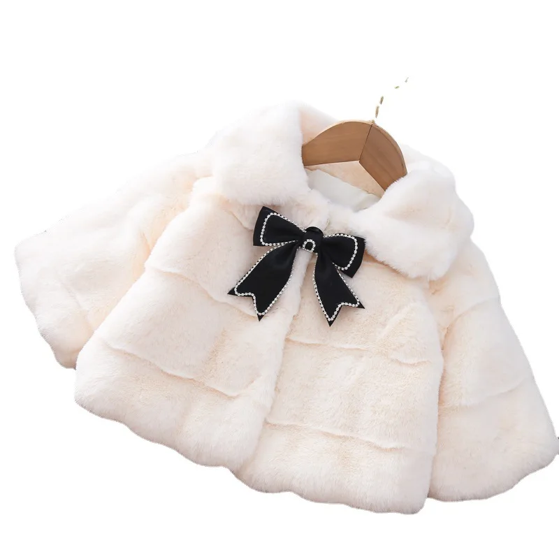 

Baby Clothes 2023 Autumn and Winter New Baby Girls Imitation Rabbit Fur Doll Collar Clip Cotton Sweet Warm Coat