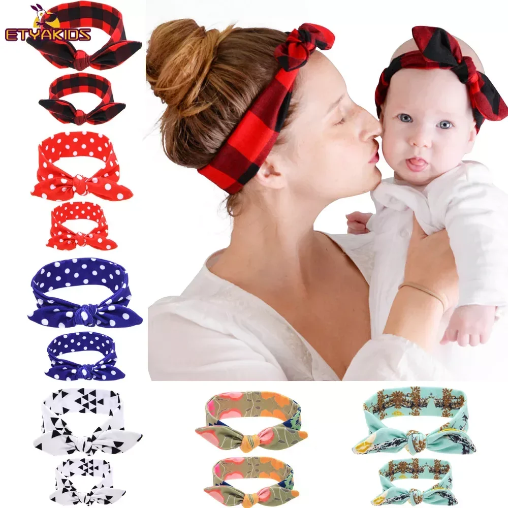 

2pcs/set Mother & Daughter Bows Matching Solid Color Headbands for Children Mom Kids Head Band Hair Accessories Family Headwear