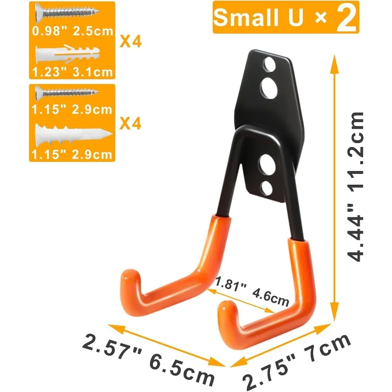 2-Pack Heavy Duty Wall Hook for Hanging, Garage Garden Tool Organizer Wall Mount, Metal Garage Storage Hooks for LadderExtension