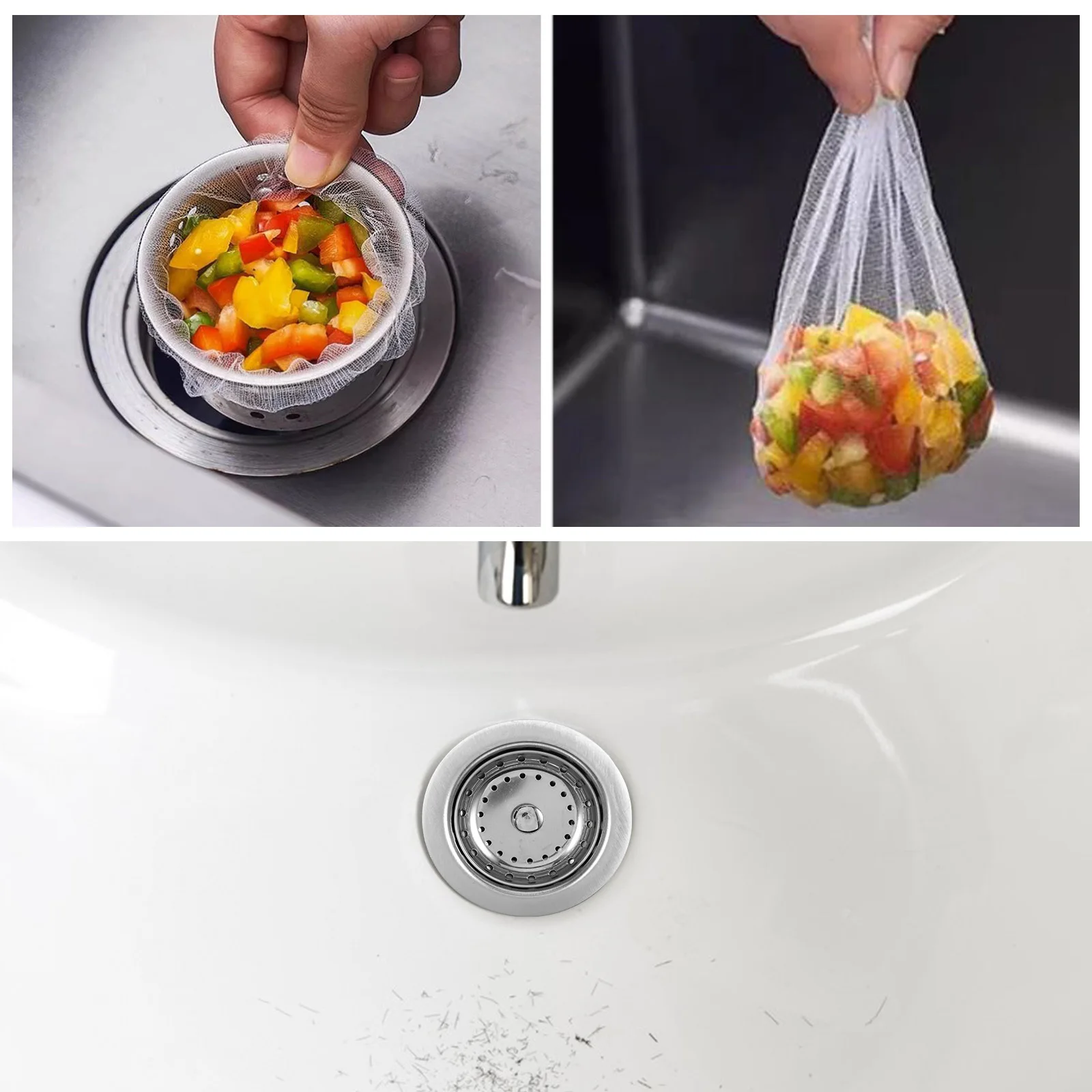

100 шт. одноразовые сетчатые сетчатые мешки для кухонной раковины, тонкая нейлоновая фильтрующая сетка для предотвращения пищевых отходов, складной сливной фильтр для раковины