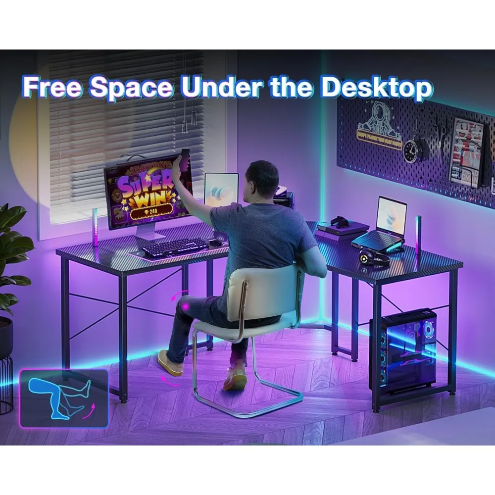 

51in L Shaped Gaming Desk, Corner Desk Gaming Table for Home Office, Computer Desk Sturdy Writing Workstation for Small Space