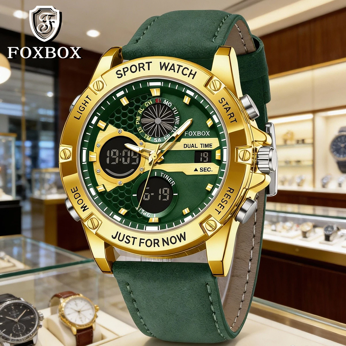 

FOXBOX Fashion Business Electronic Watch Men's Quartz Watch Moon phase Waterproof 30M Luminous relógio de homem Montre