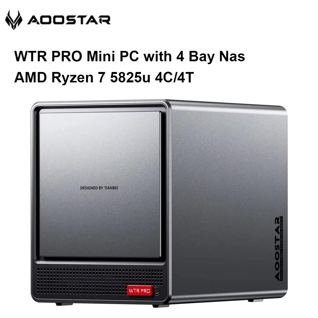 AOOSTAR WTR PRO Mini PC with 4 Bay Nas AMD Ryzen 7 5825u 4C/4T, Up to 3.60GHz, Support 2.5/3.5 "HDD * 4, NVME SSD * 1