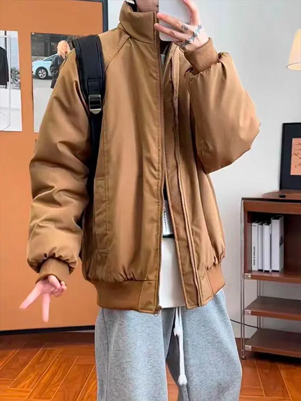 

American Sle Bomber Flight Cotton Jaet Men's Thiened Warmth Mural Stand Collar Cotton Clothes Cleanfit Outerwear