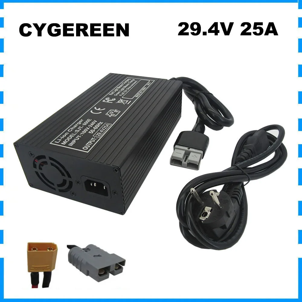 

29.4V 25A Fast Charger For 24V 7S Lithium RV Golf Cart Energy Storage Battery Charger SB50 XT90 Aluminum Case