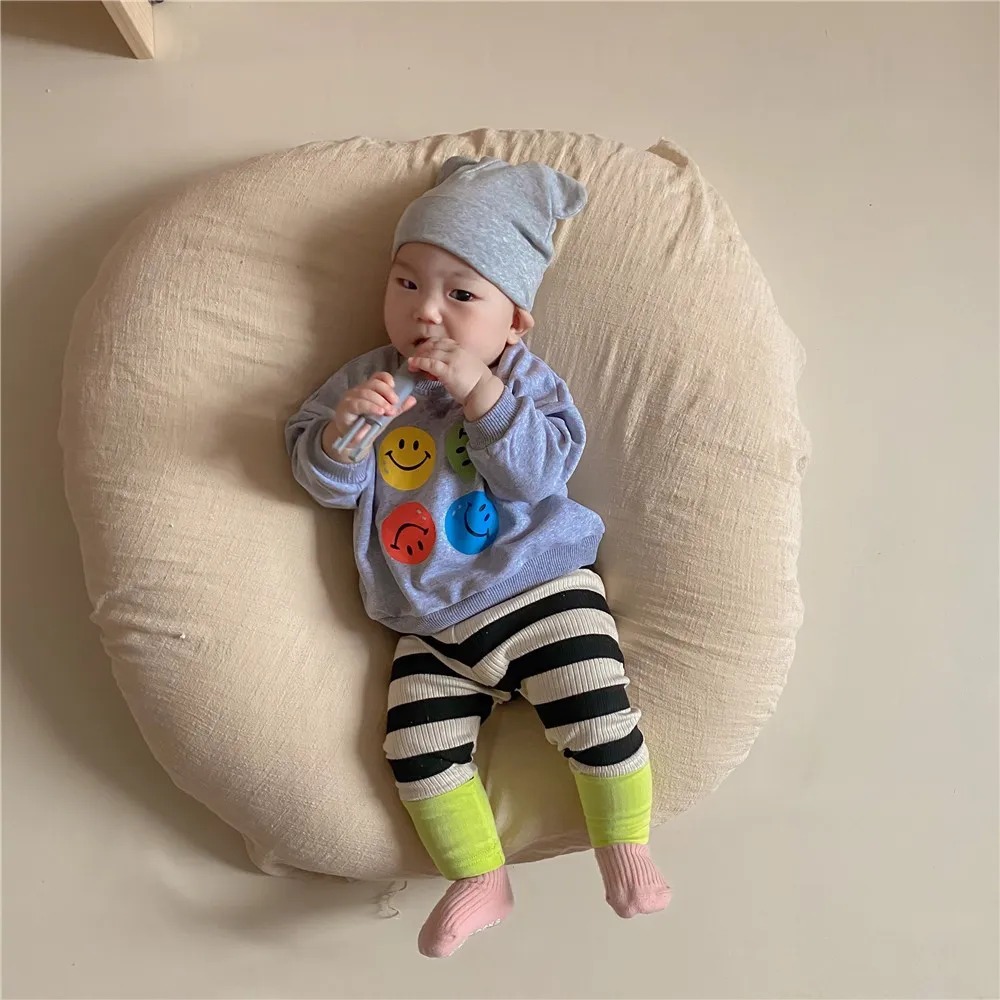 New Spring Autumn Girl Baby Fashion Striped Leggings Boy Infant Splicing Ribbed Casual Pants Newborn Cotton Trousers Kid Clothes