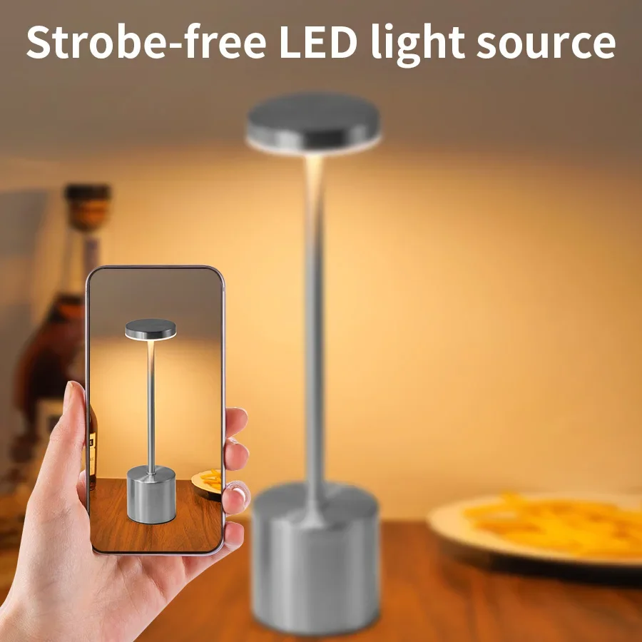 

Creative Ambient Light Metal Table Lamp Bar Outdoor Decoration Simple LED Rechargeable Touch Three Colors Bedside Night Light